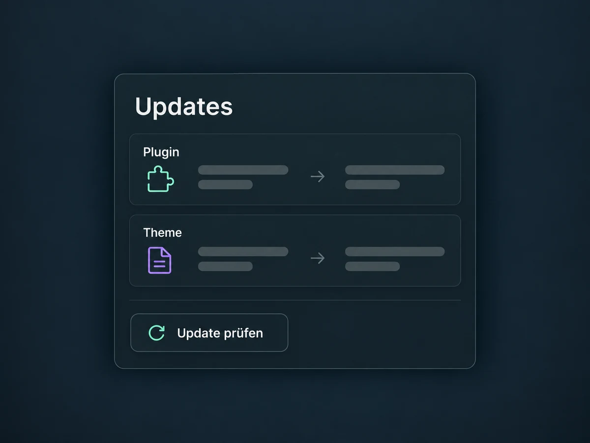 Plugin und Theme zeigen installierte und verfügbare Versionen als neutrale Platzhalter.