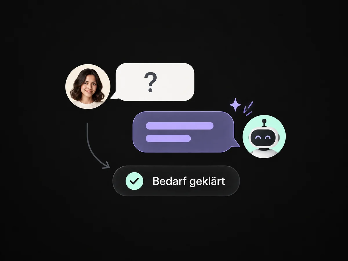 Beispiel: Ein KI-Chat klärt eine erste Kundenfrage und hält den Bedarf fest.