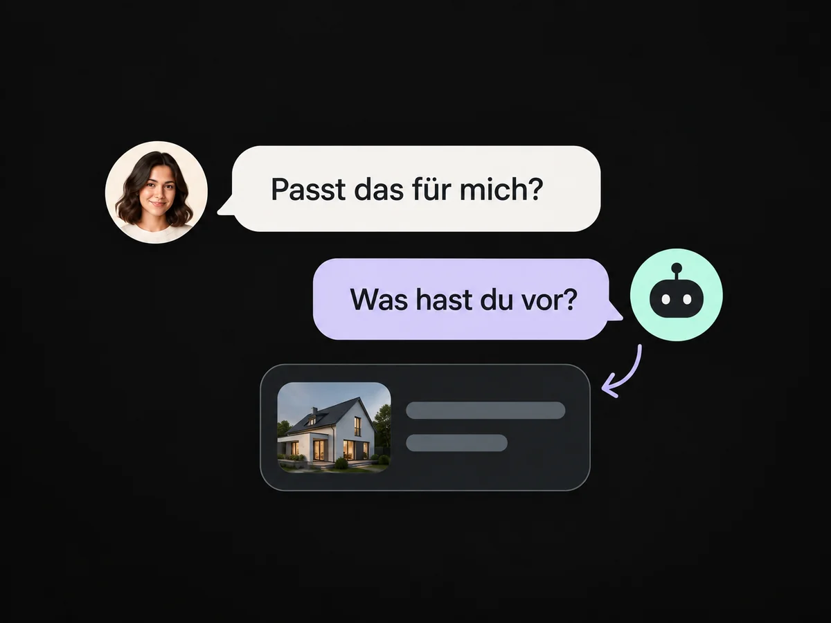 Beispiel: Ein KI-Chat klärt das Vorhaben eines Interessenten.