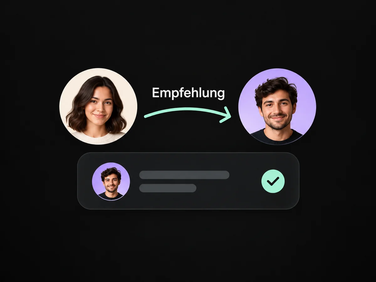 Beispiel: Eine Empfehlung verbindet zwei Personen mit einem neuen Kontakt.