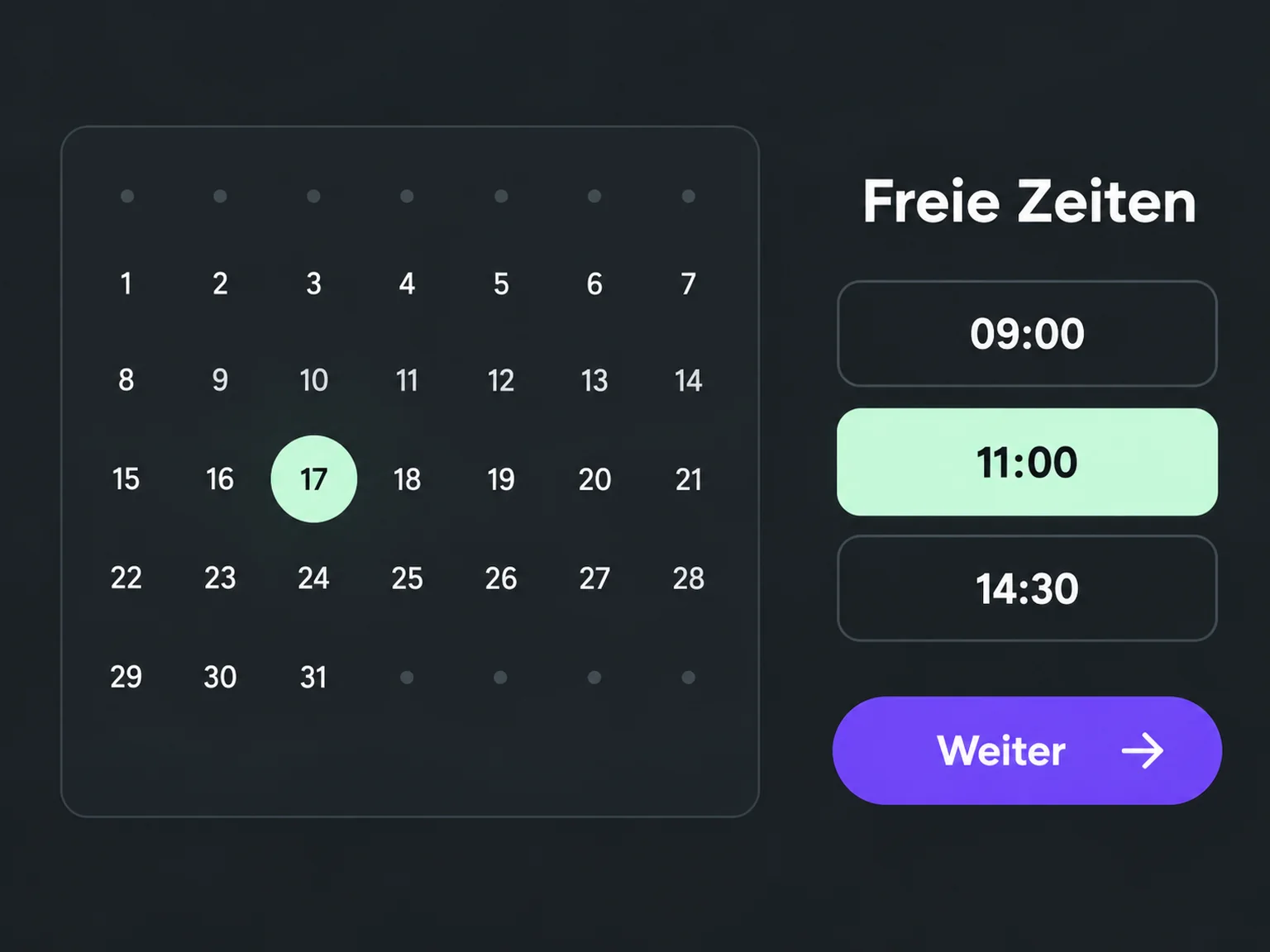 Beispiel: Freie Zeiten → Weiter.
