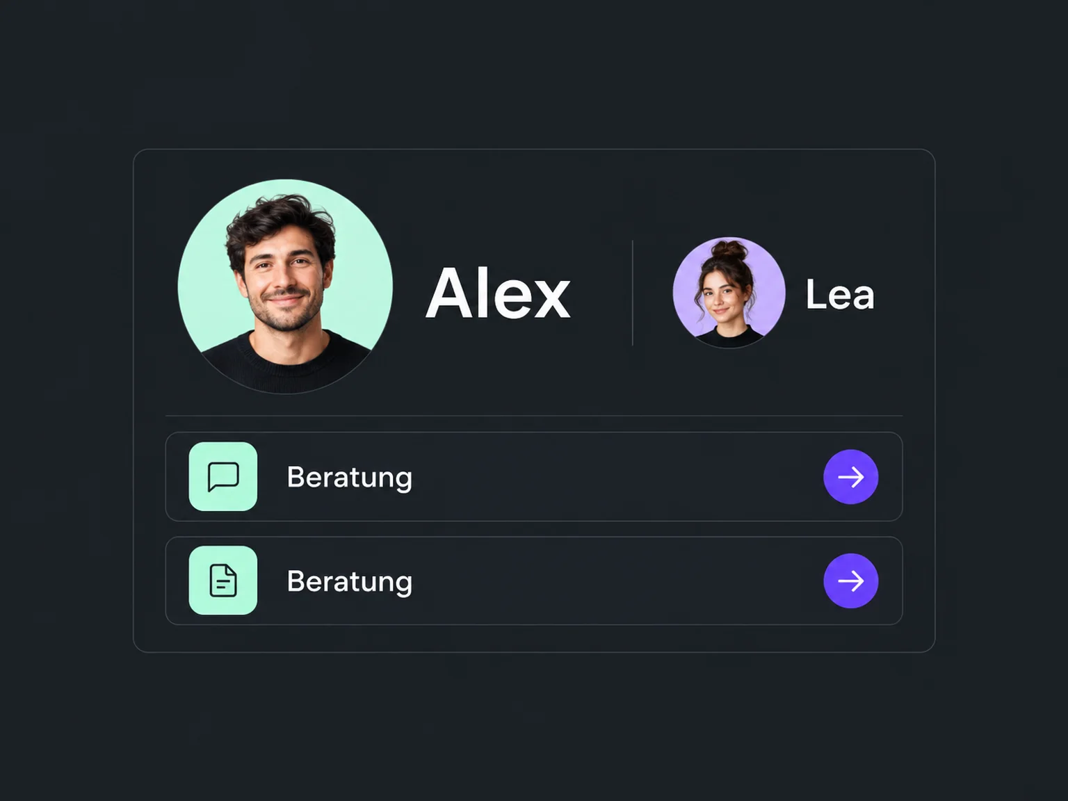 Beispiel: Alex → Beratung → Lea.