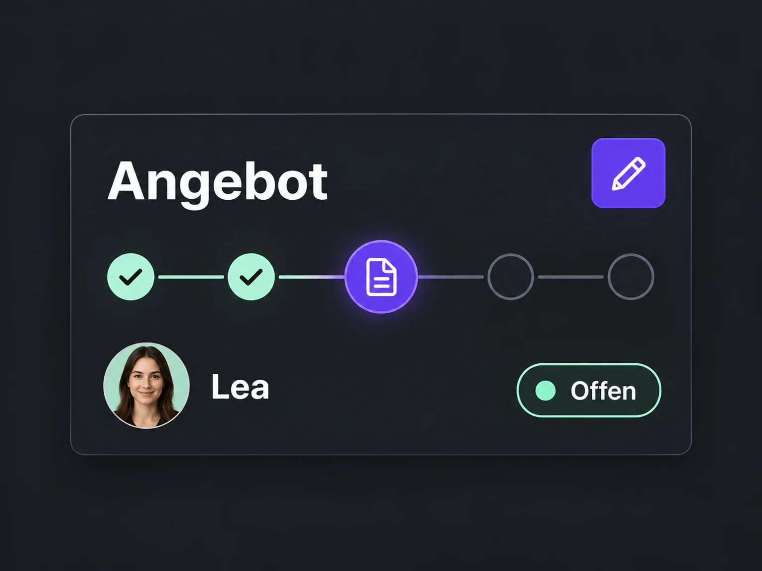Beispiel: Angebot → Lea → Offen.