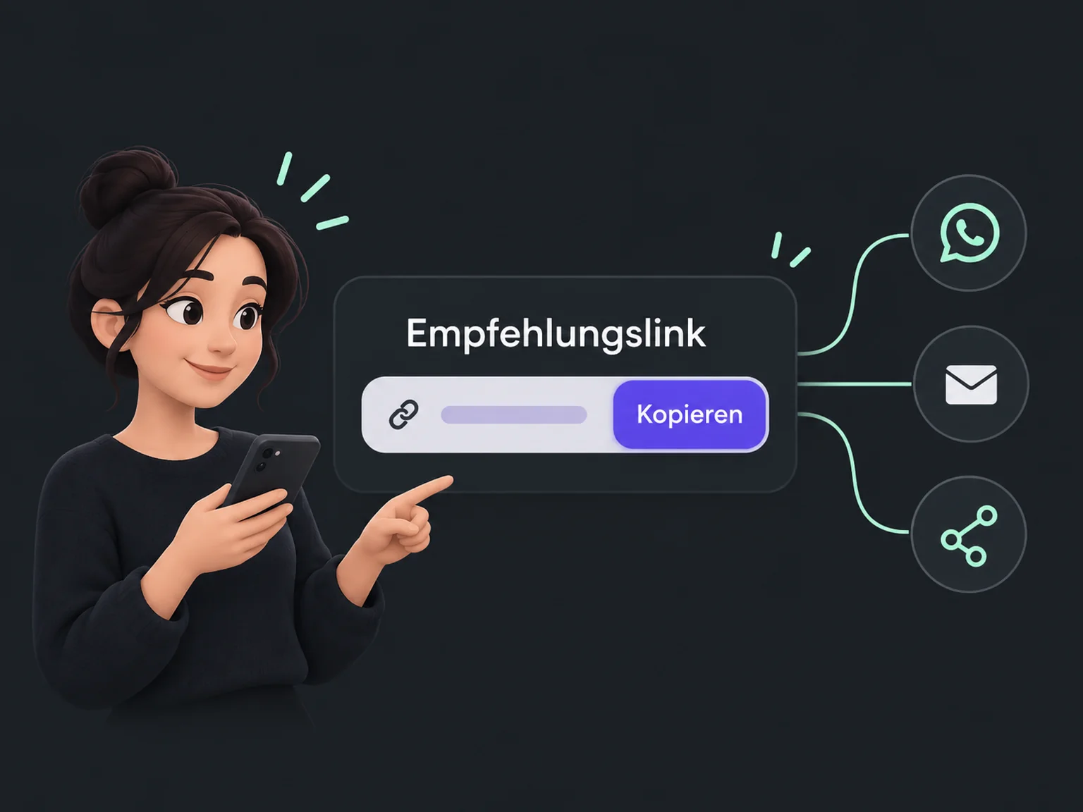 Beispiel: Empfehlungslink → Kopieren.