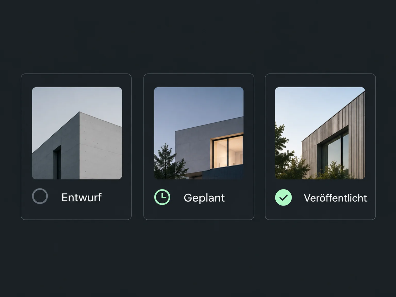 Beispiel: Entwurf → Geplant → Veröffentlicht.