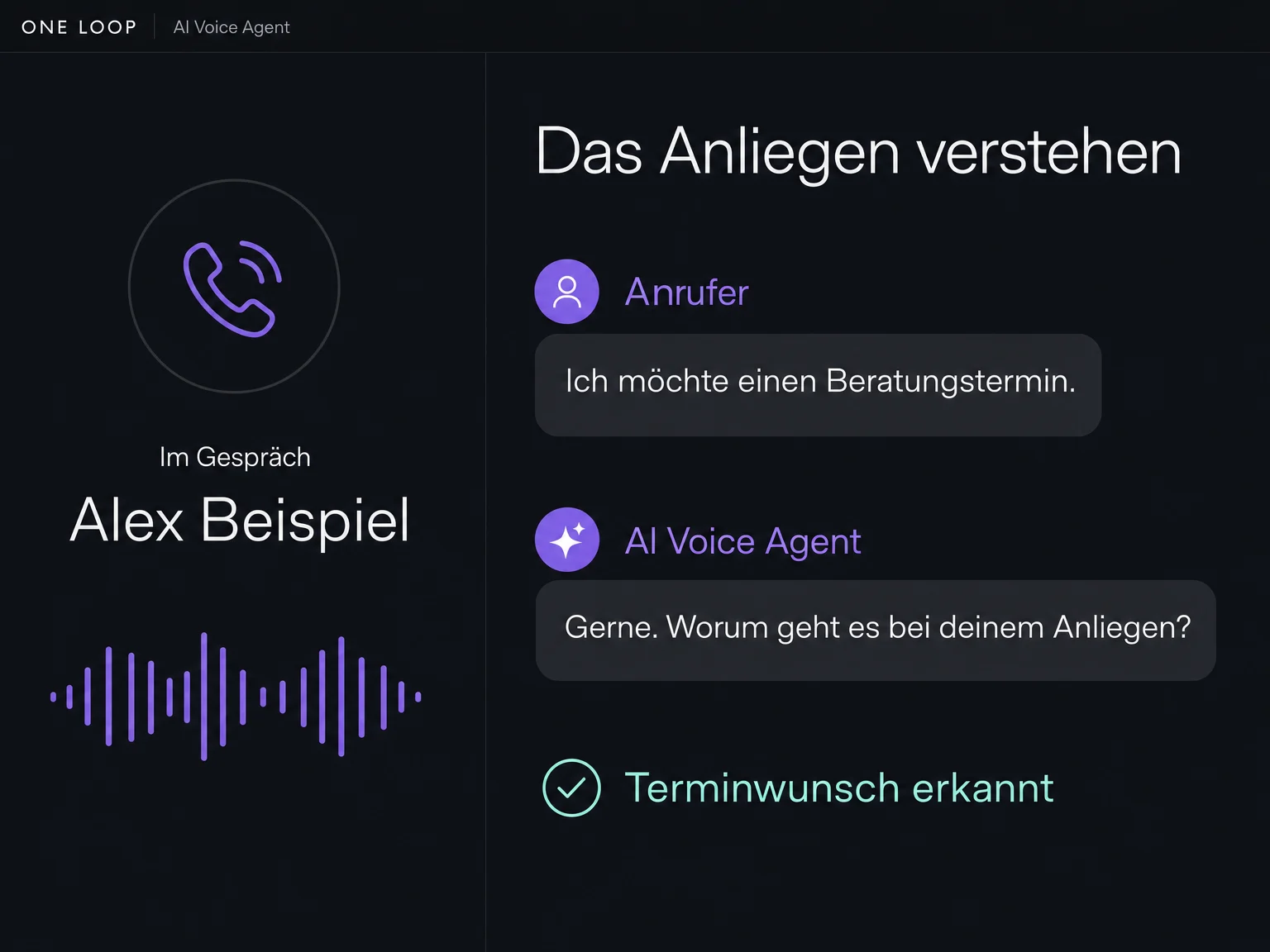 Beispielansicht: Aus einem Telefongespräch wird ein erkannter Terminwunsch