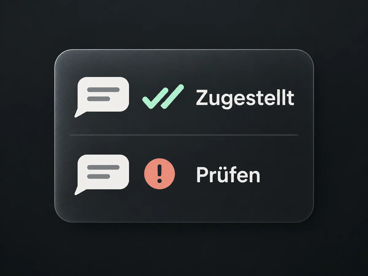 Zwei Beispielnachrichten mit den Statusanzeigen Zugestellt und Prüfen.