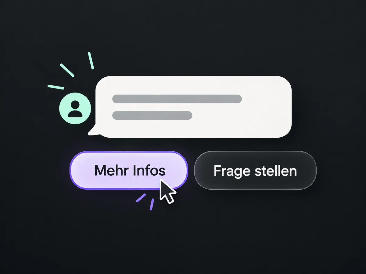 Die Antwortbuttons Mehr Infos und Frage stellen in einem Chat-Beispiel.